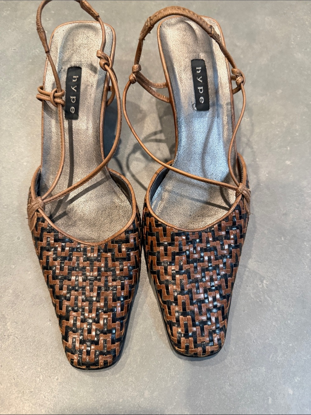Hype Brown Woven Slingback Kitten Heels